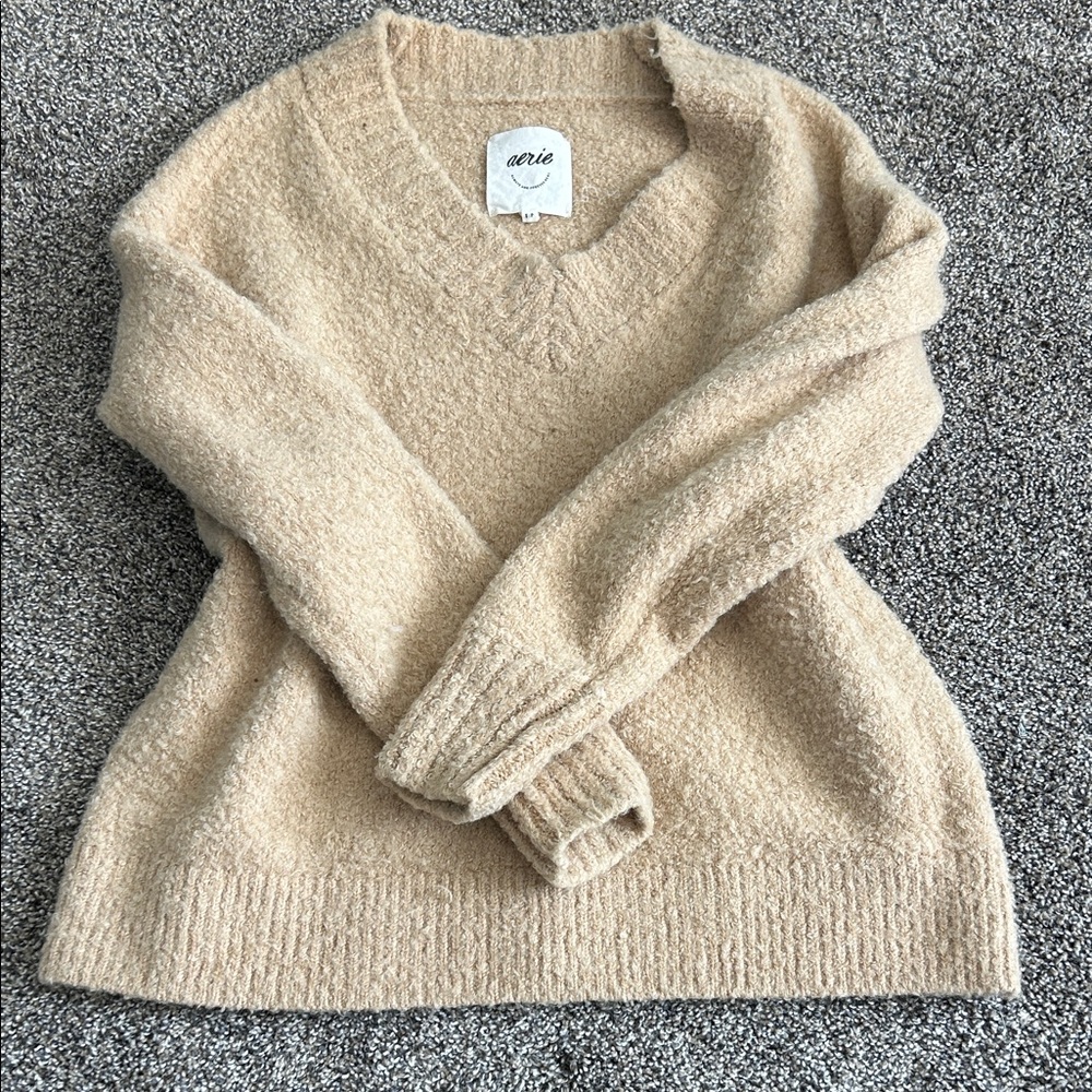 Aerie Women's Tan V-Neck Sweater